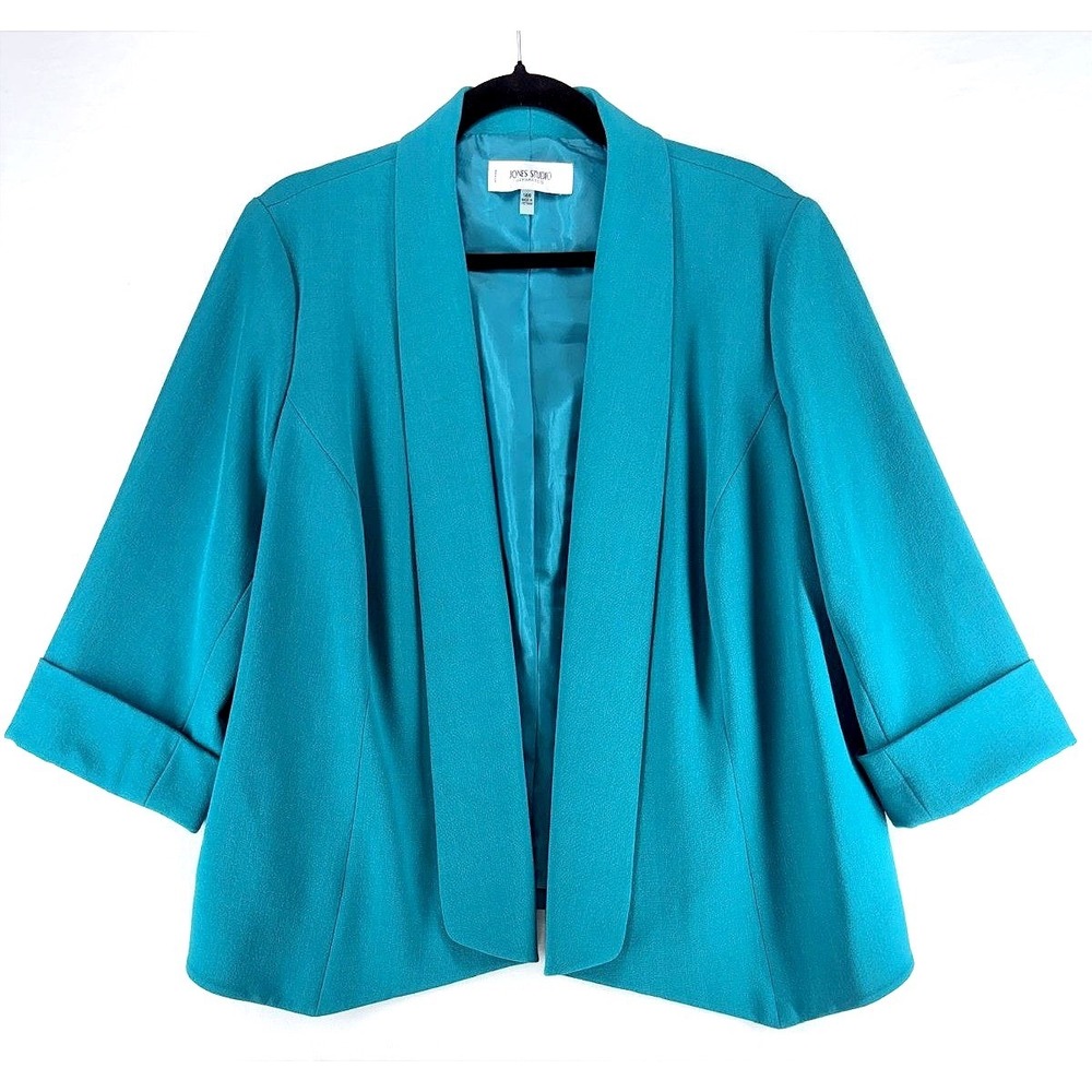 Jones Studio Teal Open Front Blazer 14W Corpcore Workwear Mad Men Vintage 80s